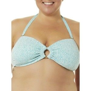 Time and Tru Women's Size Large Bikini Top, O-Ring Halter Turquoise